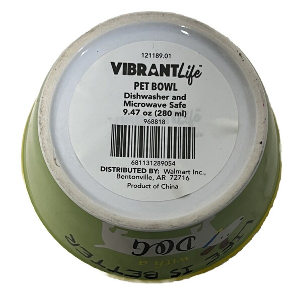Pet Bowl Ceramic Dish Food Water LIFE IS BETTER WITH A DOG Woof Vibrant Life New - Picture 4 of 4